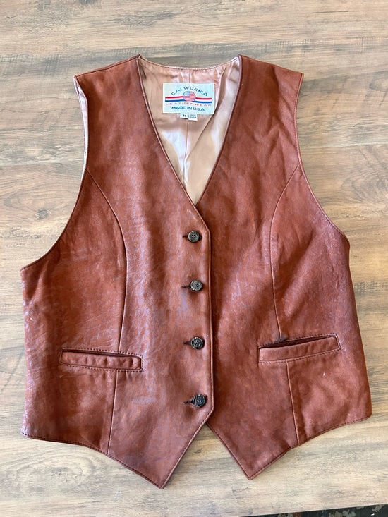 california leatherwear Tops - Incredible western style Brown 100% real Leather Button-Front Vest